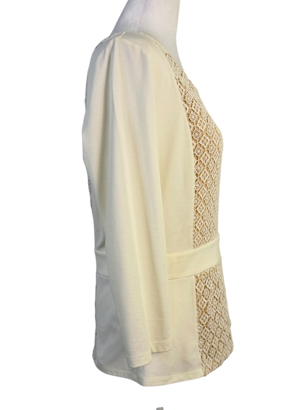 Ann Taylor Cream Lace-Front& Back Mixed‑Media Top With Lace Panel Size M - Picture 2 of 9